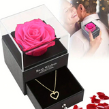 Caixa Rosa Real Com Colar De Coração