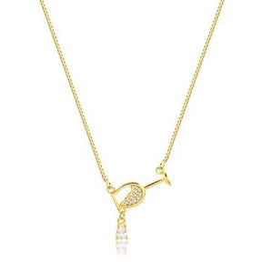 Colar Ouro 18k Veneziana Meia Taça Vinho Carvejado Zirconia