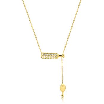 Colar Ouro 18k Veneziana Garrafa Cravejada e Taça Lisa