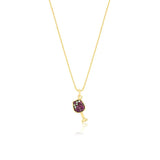 Colar Ouro 18k Veneziana Pingente Taça Vinho Cravejada Roxo