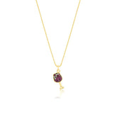 Colar Ouro 18k Veneziana Pingente Taça Vinho Cravejada Roxo