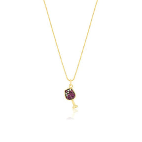 Colar Ouro 18k Veneziana Pingente Taça Vinho Cravejada Roxo