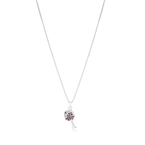Colar Prata 925 Veneziana Pingente Taça Vinho Cravejada Roxo cristal