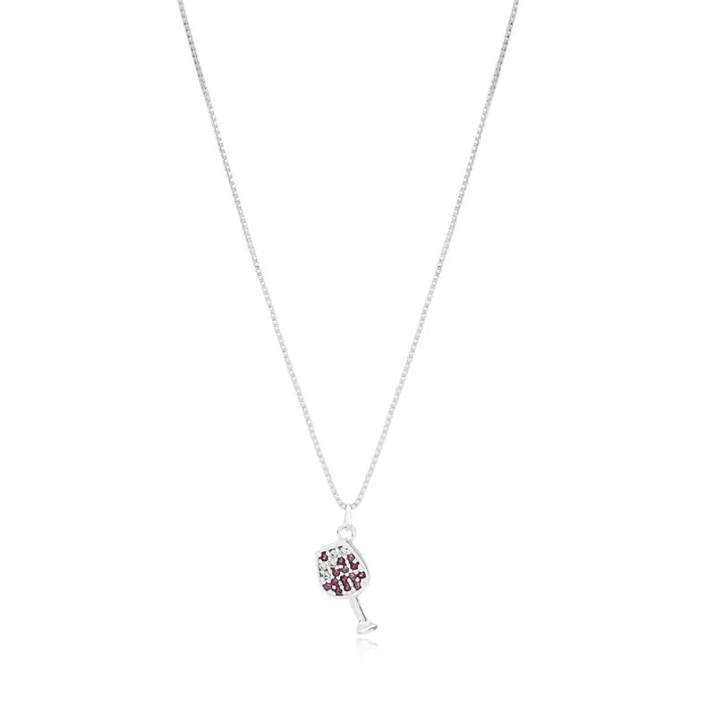 Colar Prata 925 Veneziana Pingente Taça Vinho Cravejada Roxo cristal