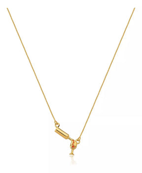 Colar Ouro 18k Veneziana Garrafa Vinho Enchendo Taça Com Zirconia