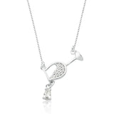 Colar Prata 925 Veneziana Meia Taça Vinho Cravejado Zircônia