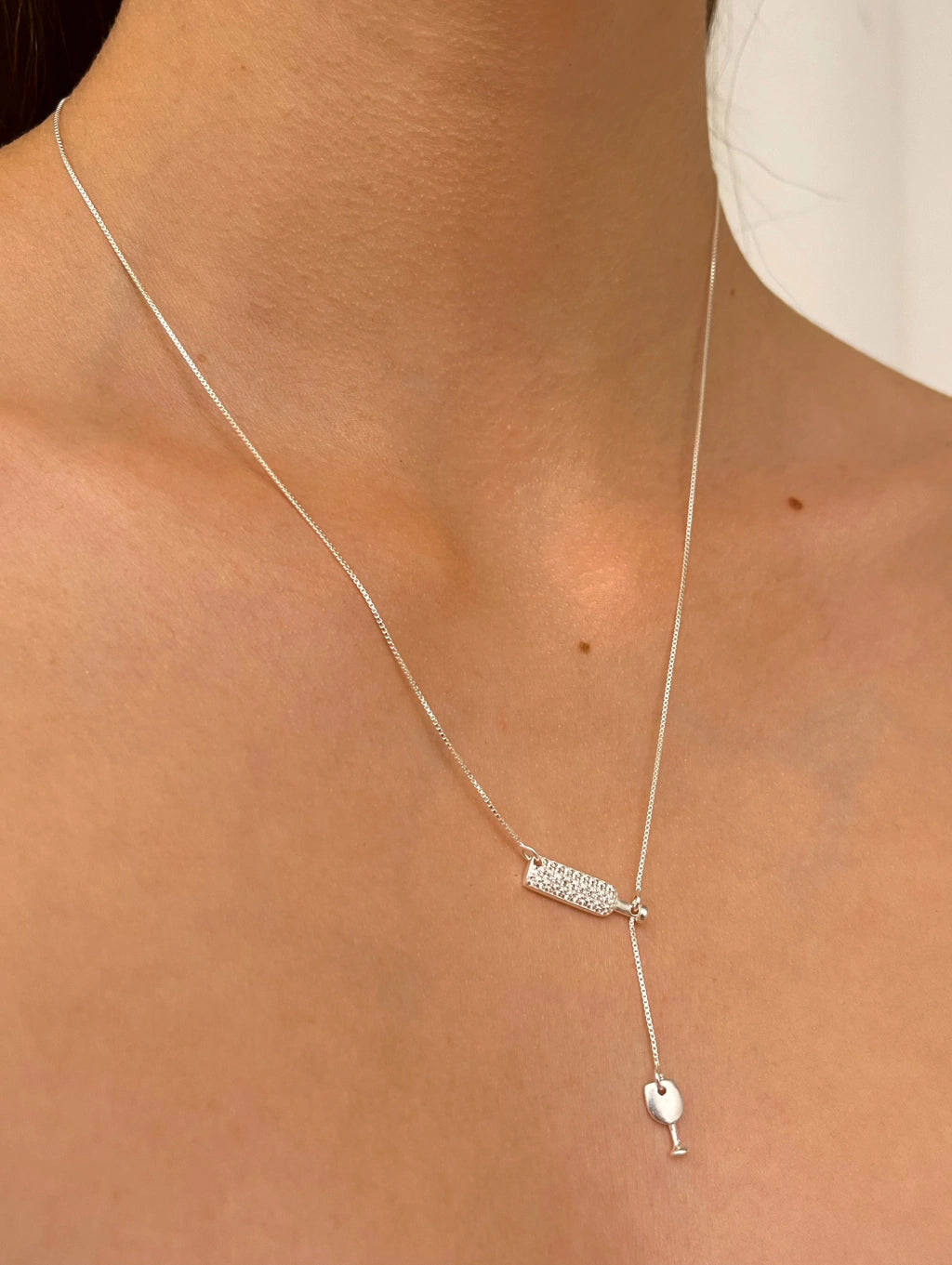 Colar Prata 925 Veneziana Garrafa Cravejada e Taça Lisa