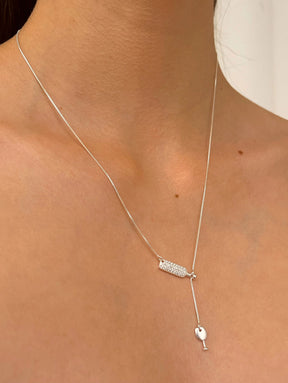 Colar Prata 925 Veneziana Garrafa Cravejada e Taça Lisa