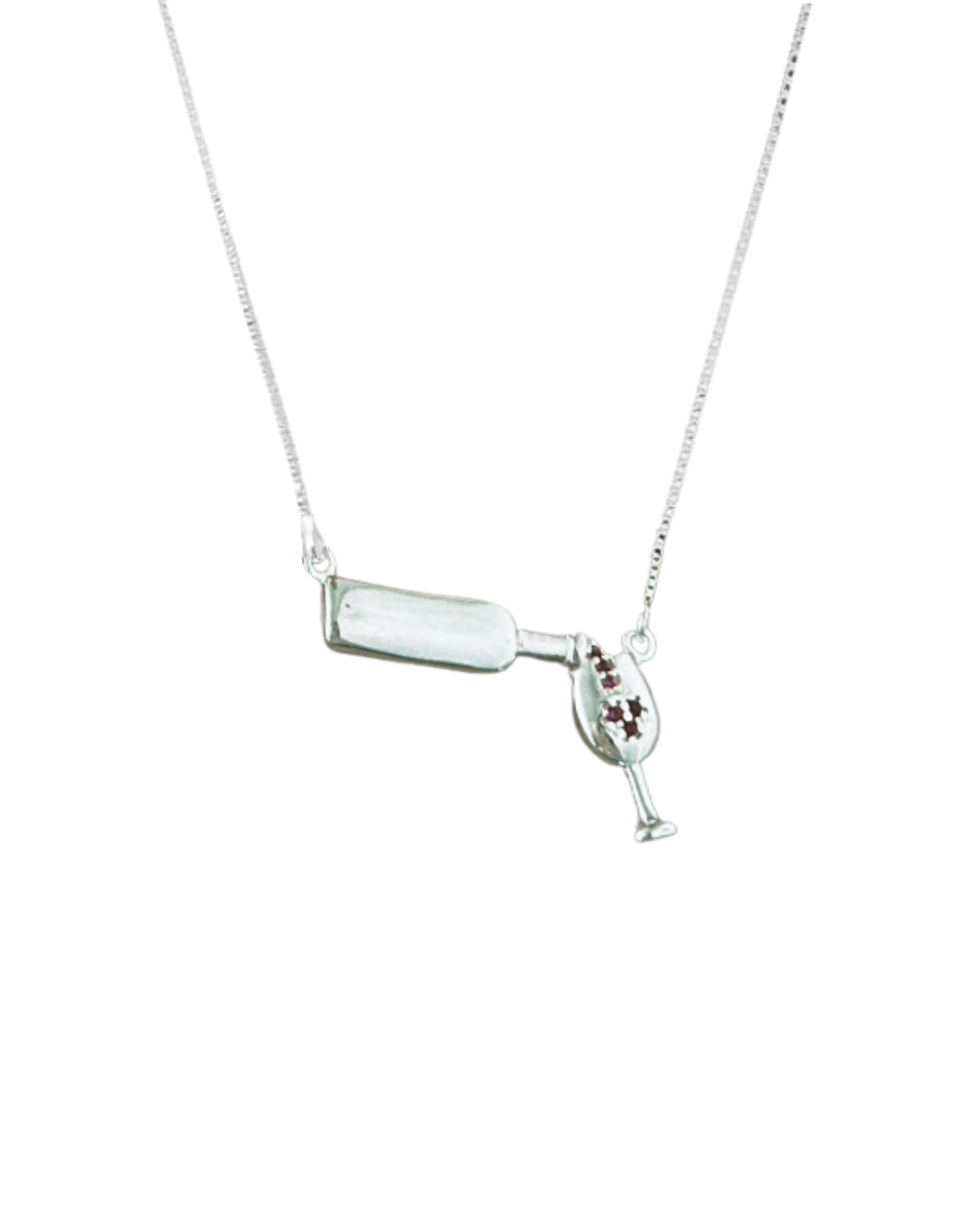 Colar Prata 925 Veneziana Garrafa Vinho Enchendo Taça Com Zirconia