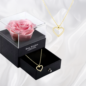 Caixa Rosa Real Com Colar De Coração